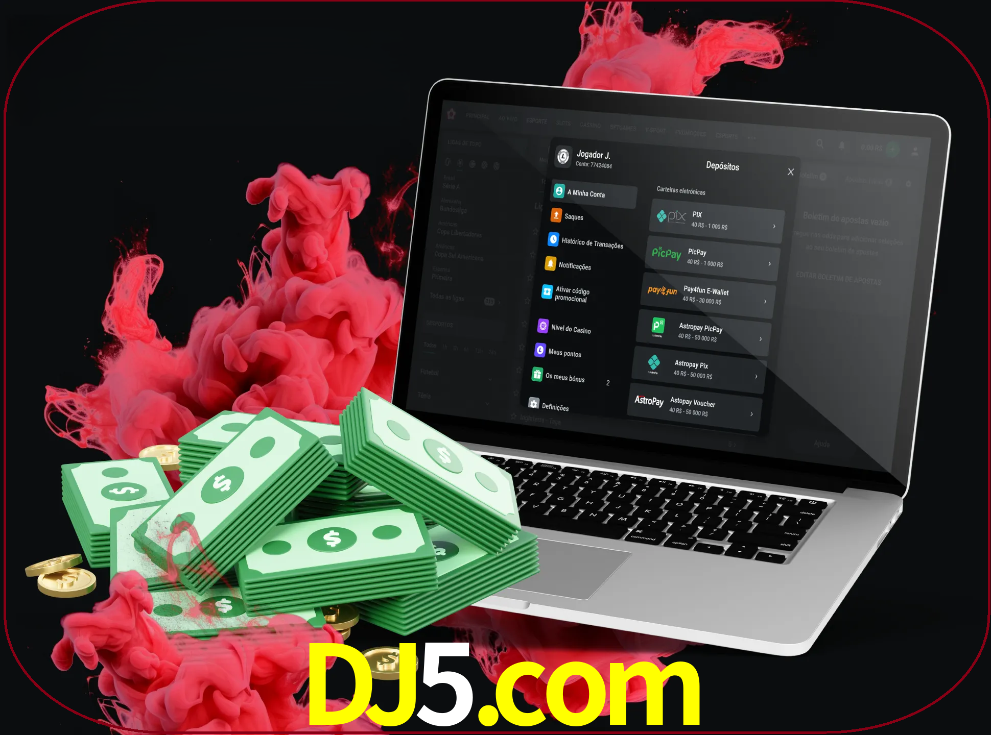 Para efetuar um depósito na sua conta dj5, basta escolher o método de depósito e especificar o montante.